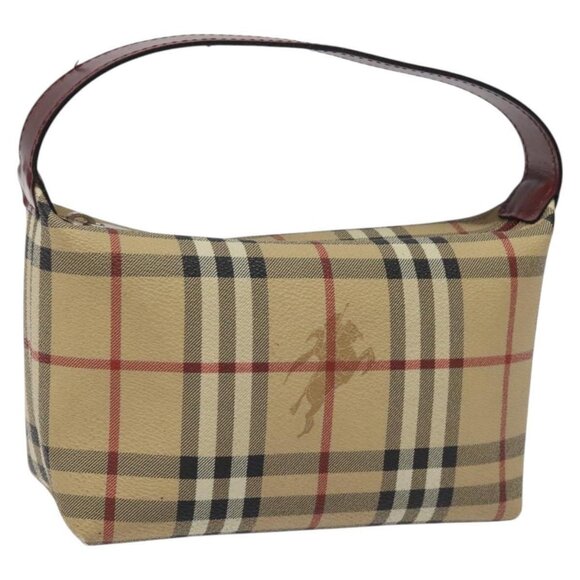 BURBERRY Nova Check Hand Bag PVC Beige Silver Auth 114739 - Picture 1 of 16